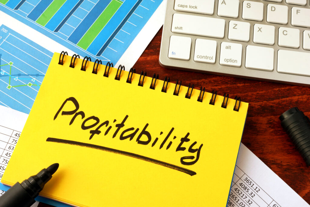Słowo ‘Profitability’ w otoczeniu danych finansowych – symbol analitycznego podejścia do rentowności najmu.